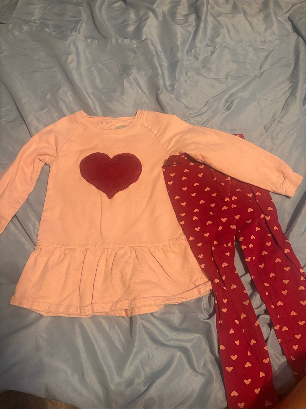 Kids Heart Set- Pink Top & Red Heart-Print Leggings